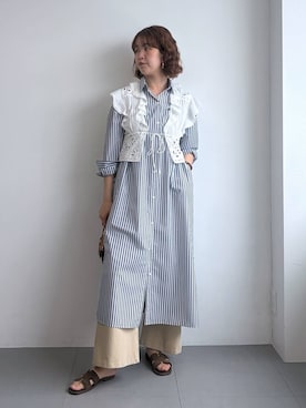 「BARNYARDSTORM（バンヤードストーム）のBARNYARDSTORM / NEWカットワイドデニム / ハンドウォッシャブル【WEB限定サイズL】（デニムパンツ、ベージュ系）」を使った、チーさん（レディース・172cm）の春コーディネート