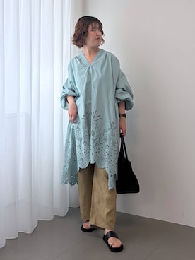 「BARNYARDSTORM（バンヤードストーム）のBARNYARDSTORM / リネンペインターパンツ / ハンドウォッシャブル【WEB限定サイズL】（その他パンツ、ベージュ系）」を使った、チーさん（レディース・172cm）の冬コーディネート