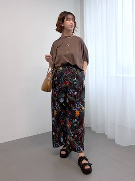 「BARNYARDSTORM（バンヤードストーム）のBARNYARDSTORM / UVカットクールタッチドルマンプルオーバー【UVカット＋接触冷感】【WEB限定カラー】（Tシャツ/カットソー、ブラウン系）」を使った、チーさん（レディース・172cm）の春コーディネート