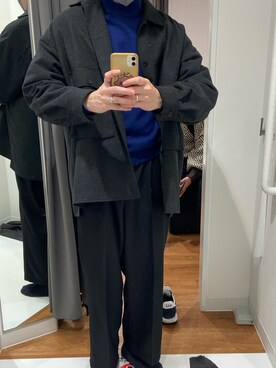 「UNIQLO（ユニクロ）のワンタックテーパードパンツ（スラックス、ブルー系）」を使った、かうさん（メンズ・173cm）の秋コーディネート