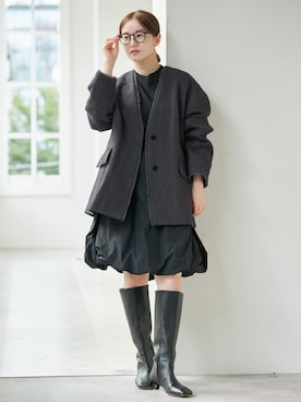 「アイテム（ノーカラージャケット、グレー系）」を使った、endoさん（レディース・162cm）の夏コーディネート