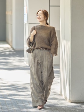 「IENA（イエナ）のCOUTURE D'ADAM/クチュールドアダム 別注 Shepherd Check Wide PT  26AW-078（スラックス、ブラウン系）」を使った、endoさん（レディース・162cm）の秋コーディネート