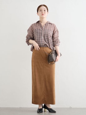 「IENA（イエナ）のシアーボイルチェックシャツ（シャツ/ブラウス、レッド系）」を使った、endoさん（レディース・162cm）の夏コーディネート