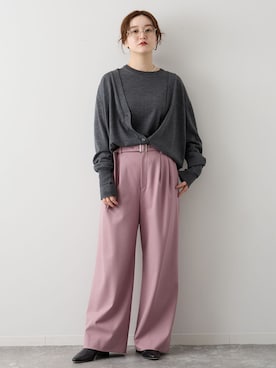 「IENA（イエナ）のベルテッドワイドパンツ（スラックス、ピンク系）」を使った、endoさん（レディース・162cm）の秋コーディネート