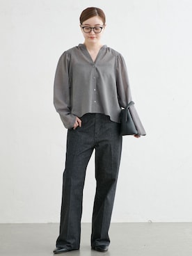 「IENA（イエナ）のTWボイルギャザーブラウス（シャツ/ブラウス、グレー系）」を使った、endoさん（レディース・162cm）の秋コーディネート