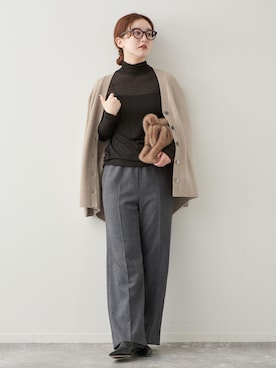 「IENA（イエナ）のツイードイージースラックスパンツ（その他パンツ、ブラック系）」を使った、endoさん（レディース・162cm）の秋コーディネート