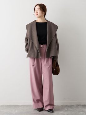「IENA（イエナ）のショールカラーショートコート（その他アウター、ブラウン系）」を使った、endoさん（レディース・162cm）の秋コーディネート