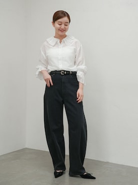 「IENA（イエナ）の《別注カラーあり/》YANUK/ヤヌーク LAURA デニムパンツ（デニムパンツ、ブラック系）」を使った、endoさん（レディース・162cm）の夏コーディネート