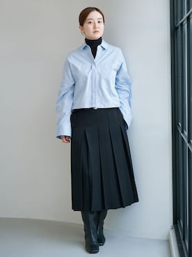 「IENA（イエナ）のIEオックスクロップドシャツ（シャツ/ブラウス、ブルー系）」を使った、endoさん（レディース・162cm）の夏コーディネート