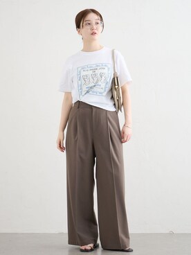 「IENA（イエナ）のTRトロスラックス（スラックス、ブラウン系）」を使った、endoさん（レディース・162cm）の夏コーディネート