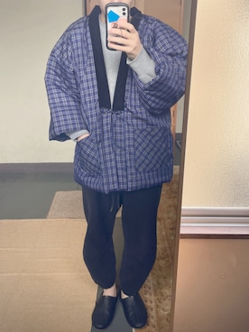 「アイテム（その他アウター、ブルー系）」を使った、自分用さん（メンズ・174cm）の秋コーディネート
