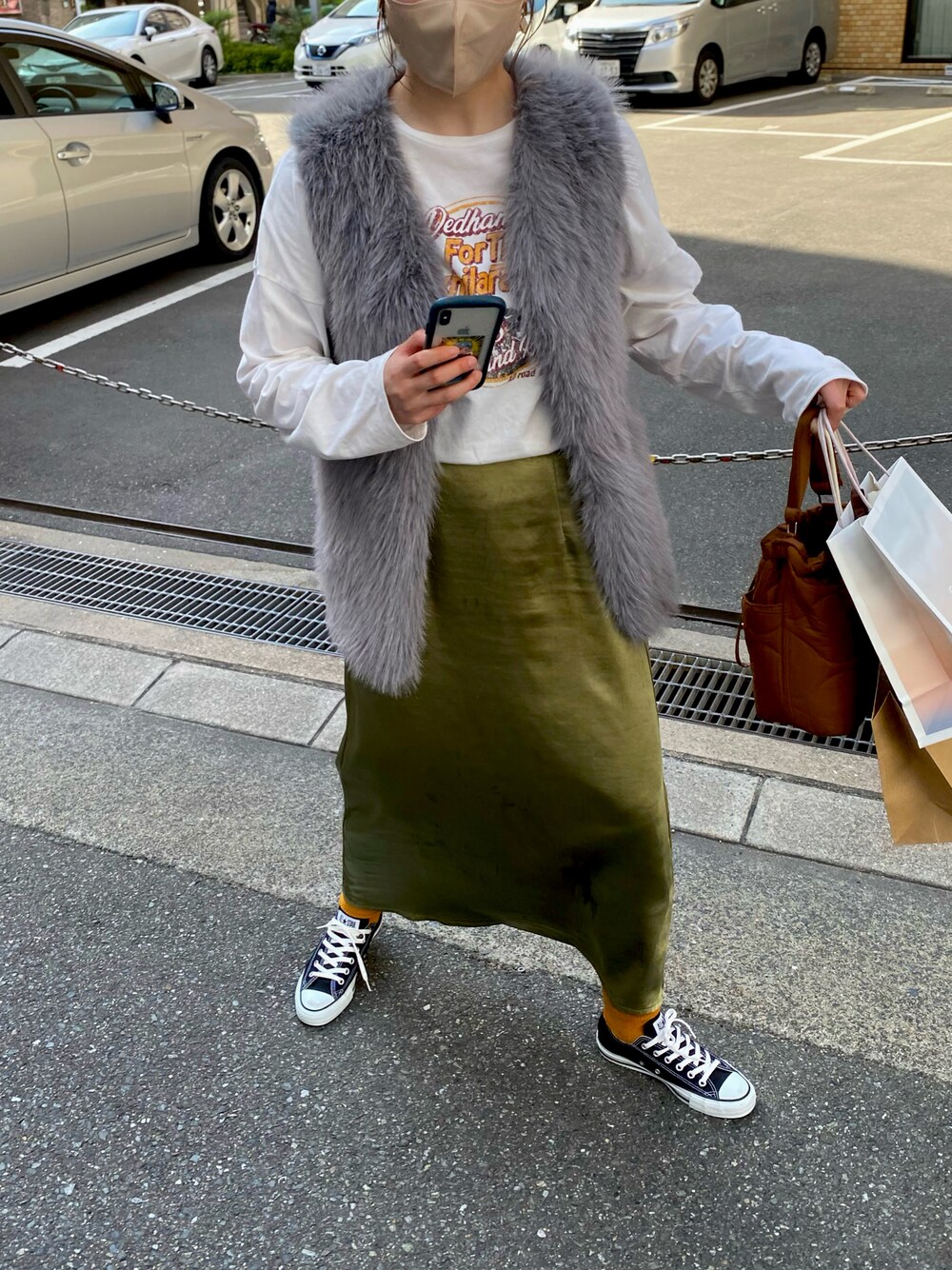 「高身長女子」｜「fifthのアイテム（スカート、グリーン系）」を使った、なしさん（レディース・170cm）の春コーディネートの1枚目の写真