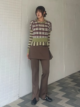 「MAISON SPECIAL（メゾンスペシャル）の【2026Autumn PRE-ORDER】Layered Check-Like Knit/レイヤードチェックライクニット（ニット/セーター、グリーン系）」を使った、MAISON SPECIALさん（レディース・155cm）の夏コーディネート