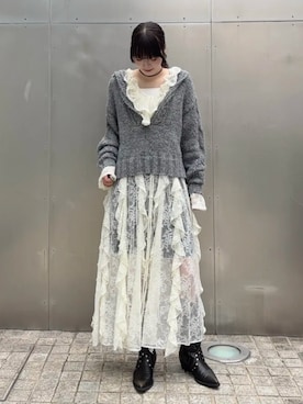 「MAISON SPECIAL（メゾンスペシャル）の【26WINTER PRE-ORDER】Cable Hoodie Short Knit/ケーブルフーディショートニット（ニット/セーター、グレー系）」を使った、MAISON SPECIALさん（レディース・158cm）の秋コーディネート