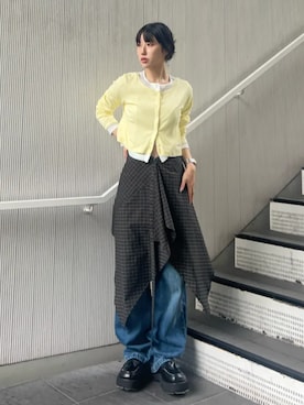 「MAISON SPECIAL（メゾンスペシャル）の【2026Autumn PRE-ORDER】Multi-Apron Oversized Check Shirt/マルチエプロンオーバーチェックシャツ（シャツ/ブラウス、ブラック系）」を使った、MAISON SPECIALさん（レディース・158cm）の秋コーディネート