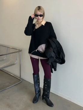 「MAISON SPECIAL（メゾンスペシャル）の【2026Autumn PRE-ORDER】2WAY Knit Tights/2WAYニットタイツ（タイツ/ストッキング、レッド系）」を使った、MAISON SPECIALさん（レディース・158cm）の秋コーディネート