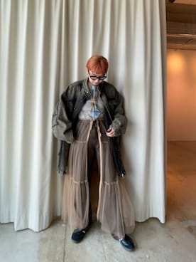 「シアーワンピース」｜「アイテム（デニムジャケット）」を使った、MAISON SPECIALさん（レディース・160cm）の秋コーディネート