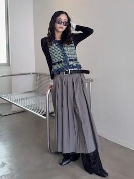 「MAISON SPECIAL（メゾンスペシャル）の【PRE-ORDER】Belted Pleated Skirt/ベルテッドプリーツスカート（スカート、グリーン系）」を使った、MAISON SPECIALさん（メンズ・168cm）の春コーディネート