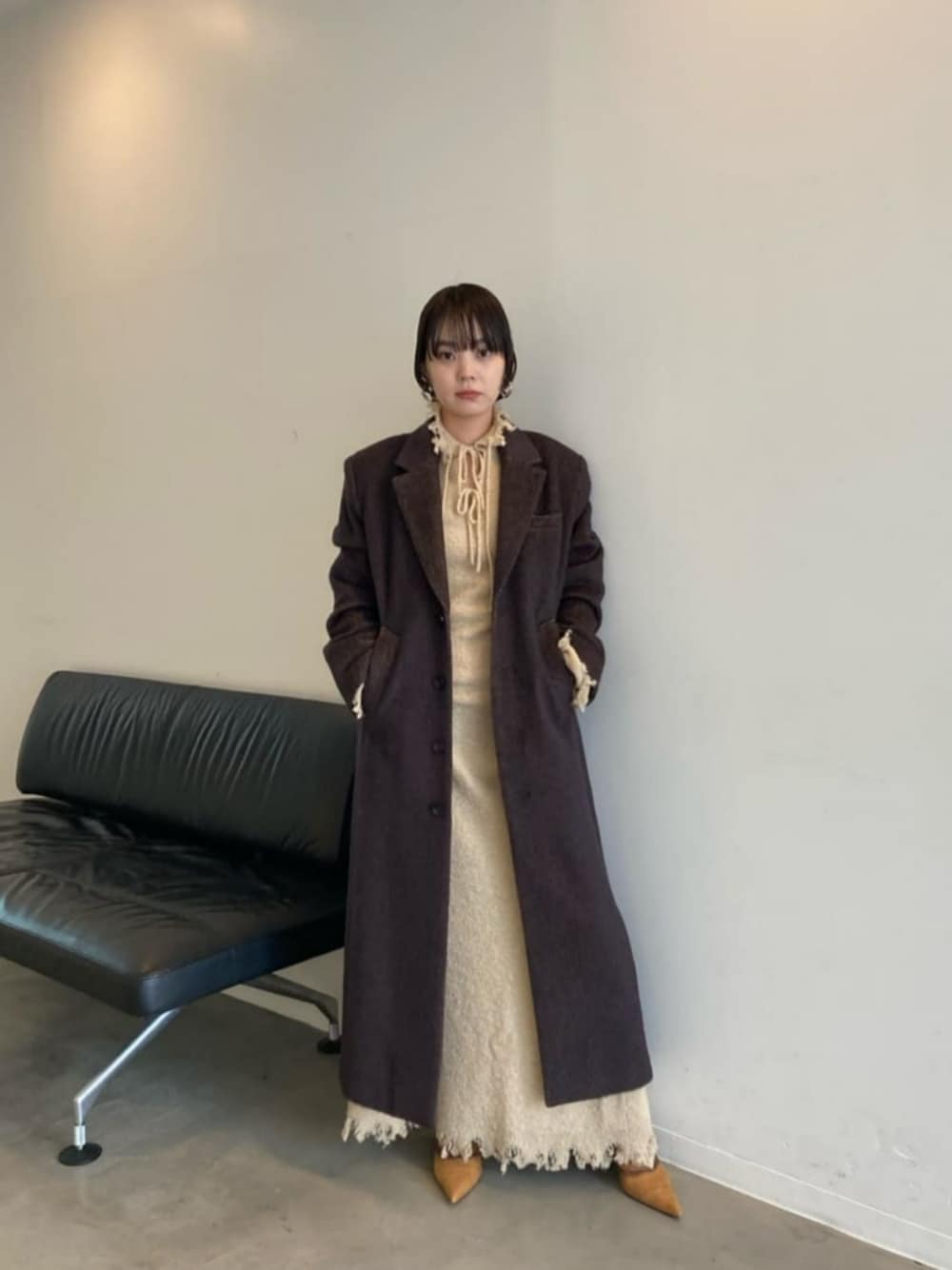 美品 イヴサンローラン シャギー モヘア ロングコート チェック 美品 イヴサンローラン シャギー モヘア ロングコート チェック