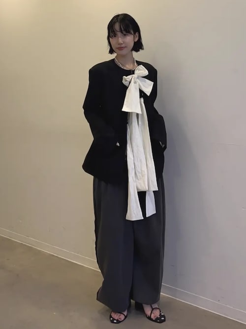 No-Collar 2WAY Ribbon Jacket/ノーカラー2WAYリボンジャケット