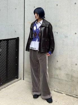 「MAISON SPECIAL（メゾンスペシャル）の【2026Autumn PRE-ORDER】Tulle Side Line Jersey Pants/チュールサイドラインジャージパンツ（その他パンツ、ブラウン系）」を使った、MAISON SPECIALさん（レディース・158cm）の秋コーディネート