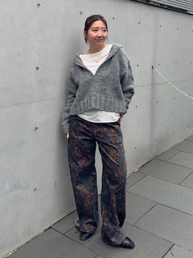 「MAISON SPECIAL（メゾンスペシャル）の【2026Autumn PRE-ORDER】Border Halter Layered Off-Shoulder Top/ボーダーホルターレイヤードオフショルTOP（Tシャツ/カットソー、ホワイト系）」を使った、MAISON SPECIALさん（レディース・158cm）の秋コーディネート