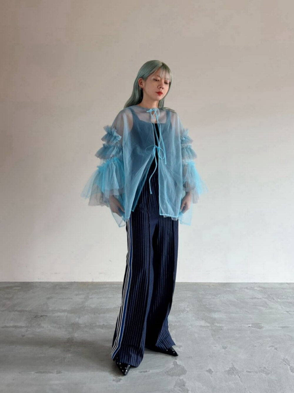 Tulle Ruffle Sleeves Tops/チュールラッフルスリーブトップス【MAISON