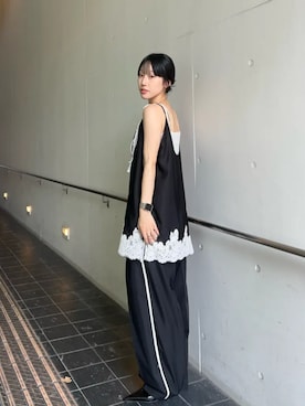 「MAISON SPECIAL（メゾンスペシャル）のLace Cami/レースキャミ（キャミソール、ブラック系）」を使った、MAISON SPECIALさん（メンズ・169cm）の夏コーディネート