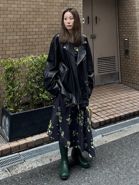 「MAISON SPECIAL（メゾンスペシャル）のレザーライダースジャケット【MAISON SPECIAL/メゾンスペシャル】（ライダースジャケット、ブラック系）」を使った、MAISON SPECIALさん（メンズ・168cm）の春コーディネート