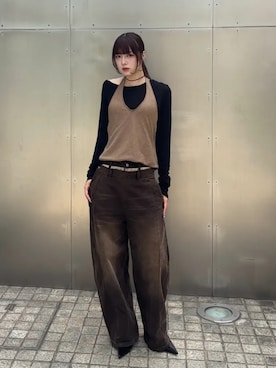 「MAISON SPECIAL（メゾンスペシャル）の【2026Autumn PRE-ORDER】2WAY Turn-Back Denim/2WAYターンバックデニム（デニムパンツ、ブラウン系）」を使った、MAISON SPECIALさん（レディース・158cm）の秋コーディネート