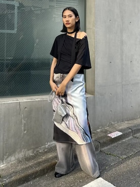 「MAISON SPECIAL（メゾンスペシャル）の【2026SUMMER PRE-ORDER】Tie Detail 2WAY Twist T-Shirt/タイ付2WAYツイストTシャツ（Tシャツ/カットソー、ブラック系）」を使った、MAISON SPECIALさん（メンズ・168cm）の春コーディネート