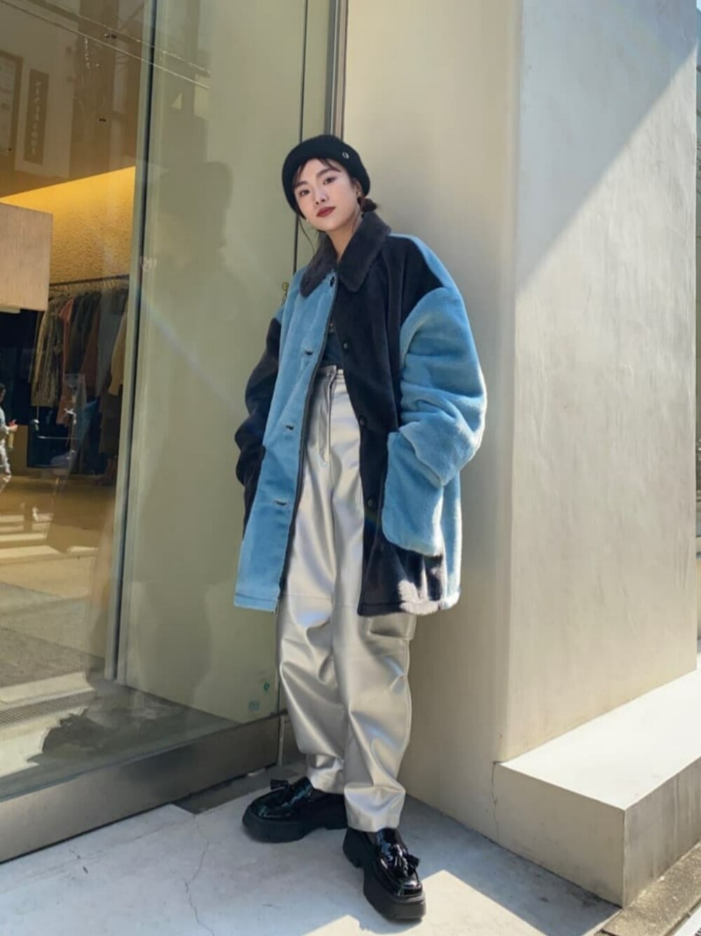 Bicolor Soutien Colored Fur Coat/バイカラーステンカラー