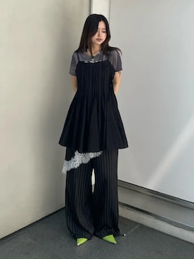 「MAISON SPECIAL（メゾンスペシャル）の2way Pointed Wedge Pumps/2WAYポインテッドウェッジパンプス【MAISON SPECIAL/メゾンスペシャル】（パンプス、グリーン系）」を使った、MAISON SPECIALさん（メンズ・168cm）の春コーディネート