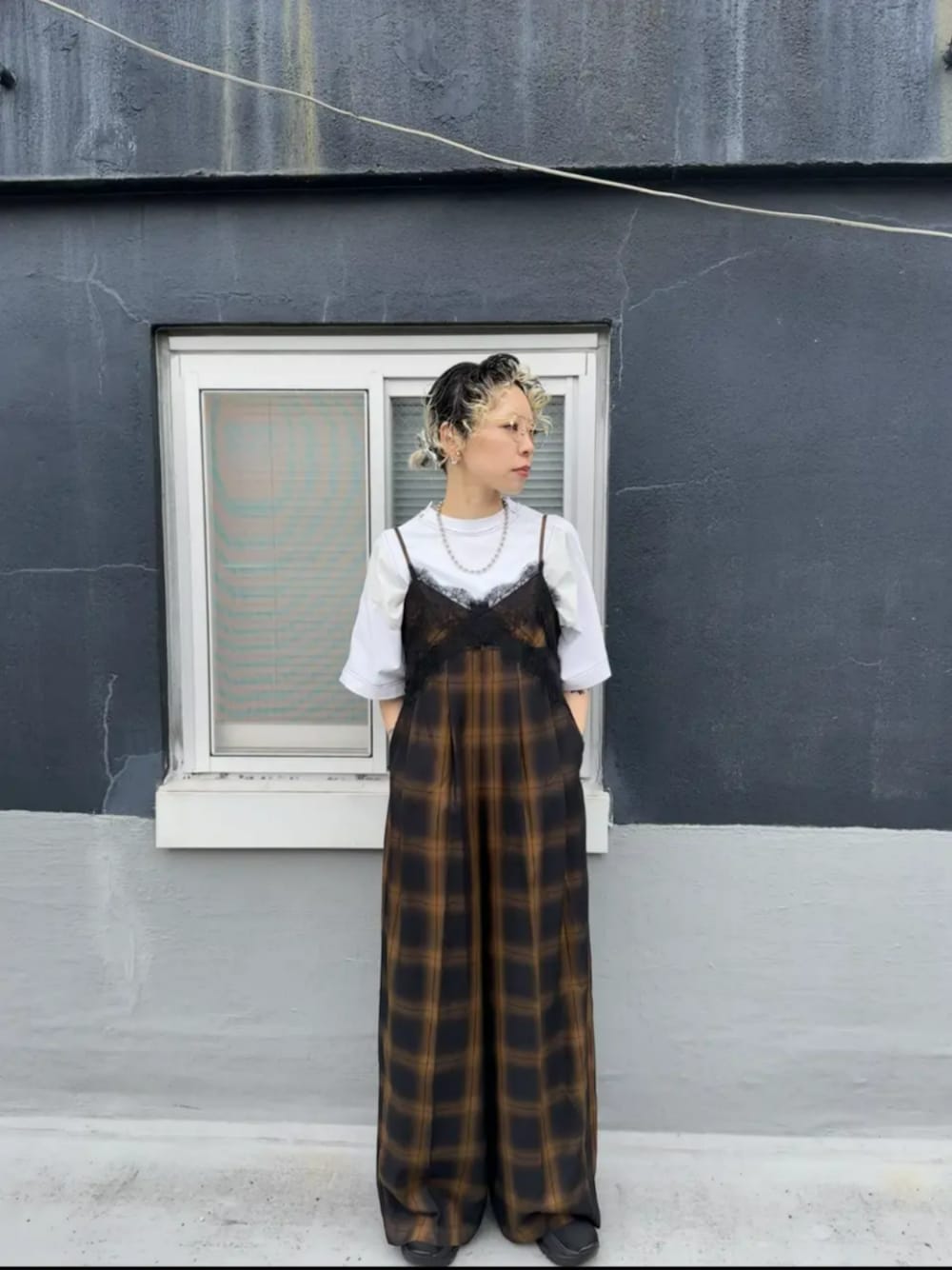 サロペット・オーバーオール・オールインワン Plaid Lace Camisole All