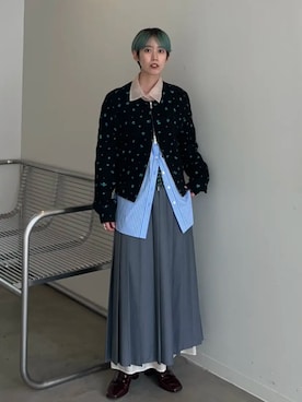 「MAISON SPECIAL（メゾンスペシャル）の【2026Autumn PRE-ORDER】Lingerie Shirt/ランジェリーシャツ（シャツ/ブラウス、ブルー系）」を使った、MAISON SPECIALさん（レディース・155cm）の夏コーディネート