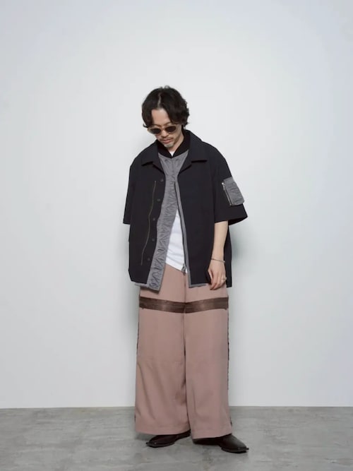 《UNISEX》Layering MA-1 Docking Prime-Over Open Collar Short Sleeve Shirt/レイヤリングMA-1ドッキングプライムオーバーオープンカラーショートスリーブシャツ【MAISON SPECIAL/メゾンスペシャル】
