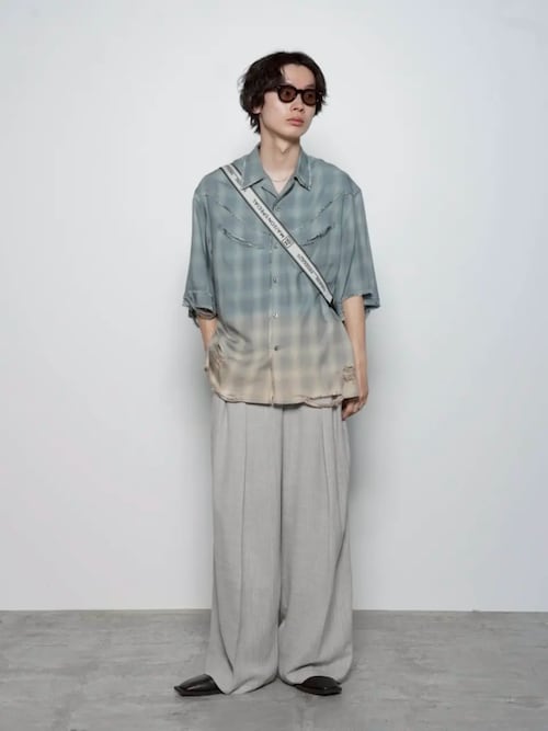 《UNISEX》Destroy Damage Prime-Over Ombre Check Short Sleeve Shirt/デストロイダメージプライムオーバーオンブレチェックショートスリーブシャツ【MAISON SPECIAL/メゾンスペシャル】