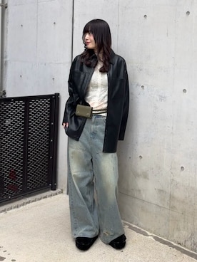「MAISON SPECIAL（メゾンスペシャル）の【24AUTUMN PRE-ORDER】Baggy Denim Pants/デニムバギーパンツ【MAISON SPECIAL/メゾンスペシャル】（デニムパンツ、ブルー系）」を使った、MAISON SPECIALさん（レディース・158cm）の秋コーディネート