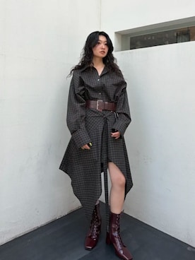 「MAISON SPECIAL（メゾンスペシャル）の【2026Autumn PRE-ORDER】Multi-Apron Oversized Check Shirt/マルチエプロンオーバーチェックシャツ（シャツ/ブラウス、ブラック系）」を使った、MAISON SPECIALさん（レディース・155cm）の夏コーディネート
