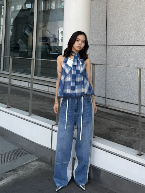 MAISON SPECIAL チェックホルターペプラムシアートップス Plaid Halter Peplum Sheer Tops/チェックホルターペプラム