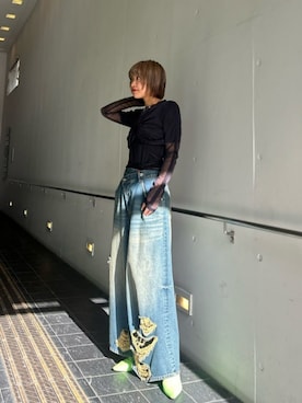 メゾンスペシャル　ダメージ加工 グレー ワイドデニムパンツ メゾンスペシャル ダメージ加工 グレー ワイドデニムパンツ