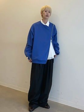 「MAISON SPECIAL（メゾンスペシャル）の【2026Autumn PRE-ORDER】Super 140 Wool Satin Slacks/スーパー140ウールサテンスラックス（スラックス、ブラック系）」を使った、MAISON SPECIALさん（レディース・158cm）の秋コーディネート