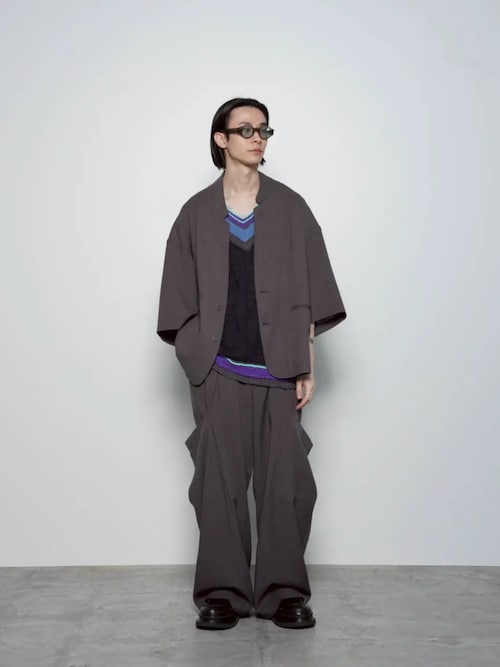 《UNISEX》Linen Mix Slab Standout Lapel Prime-Over Cropped-sleeve Shirt Jacket/リネンミックススラブスタンドアウトラペルプライムオーバークロップドスリーブシャツジャケット【MAISON SPECIAL/メゾンスペシャル】