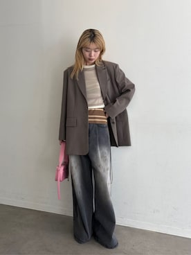 「ボーダートップス」｜「アイテム（テーラードジャケット）」を使った、MAISON SPECIALさん（レディース・168cm）の冬コーディネート