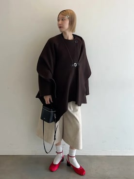 「MAISON SPECIAL（メゾンスペシャル）のSquare Vanity Bag/スクエアバニティバッグ（ハンドバッグ、ブラック系）」を使った、MAISON SPECIALさん（レディース・158cm）の秋コーディネート