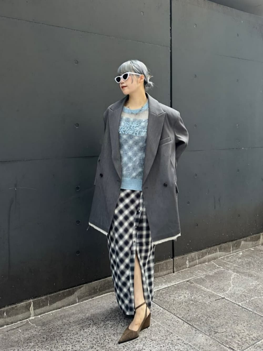 Button Slit Checkered Camisole Maxidresses/ボタンスリットチェック