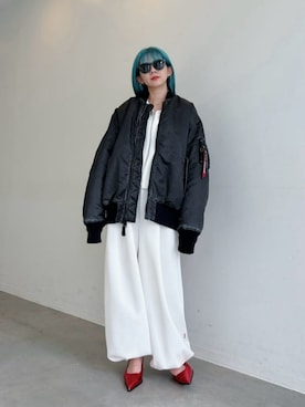 「MAISON SPECIAL（メゾンスペシャル）のアイテム（MA-1）」を使った、MAISON SPECIALさん（レディース・162cm）の冬コーディネート