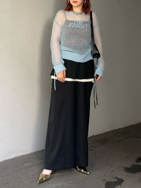 「ロゴニット」｜「アイテム（スラックス）」を使った、MAISON SPECIALさん（レディース・169cm）の夏コーディネート