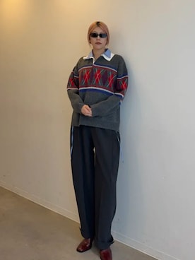 「MAISON SPECIAL（メゾンスペシャル）の【26WINTER PRE-ORDER】Wide Tuck Pants/ワイドタックパンツ（スラックス、グレー系）」を使った、MAISON SPECIALさん（レディース・158cm）の秋コーディネート
