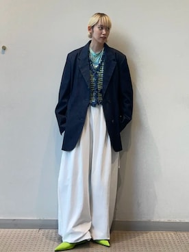 「MAISON SPECIAL（メゾンスペシャル）の2way Pointed Wedge Pumps/2WAYポインテッドウェッジパンプス【MAISON SPECIAL/メゾンスペシャル】（パンプス、グリーン系）」を使った、MAISON SPECIALさん（メンズ・168cm）の春コーディネート